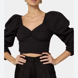 Cleobella Judith Black Puff Sleeve Crop Top Women’s Small